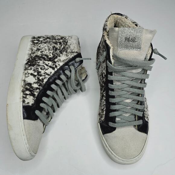 P448 Cow Print Star High-Top Side Zip Softy Glitter Sneaker Size 37 - Picture 1 of 16